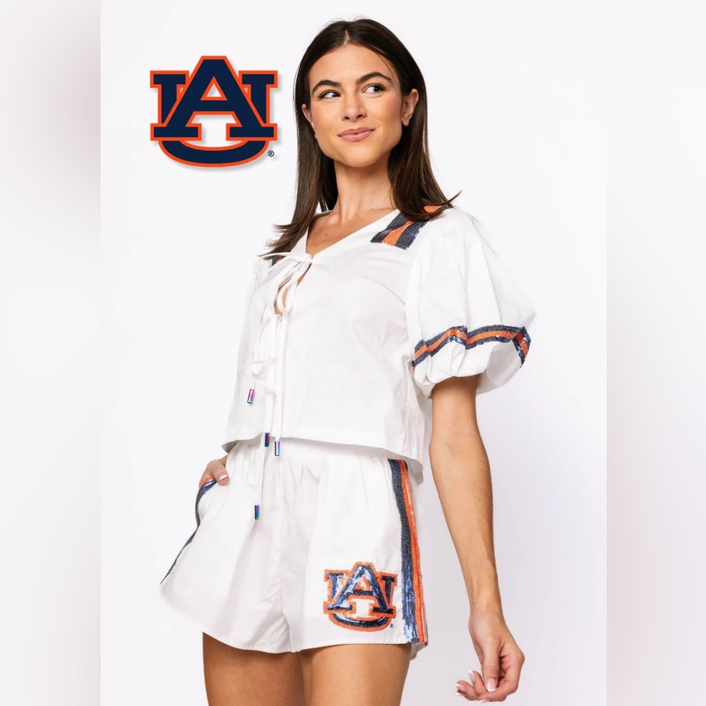New! QUEEN OF SPARKLES Licensed Auburn Tie-Front Top & Shorts Set